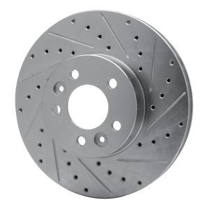 Ford Crown Victoria Brake Rotor (1) - Front Right - R1 Concepts - Drilled & Slotted - Silver - `98-`02